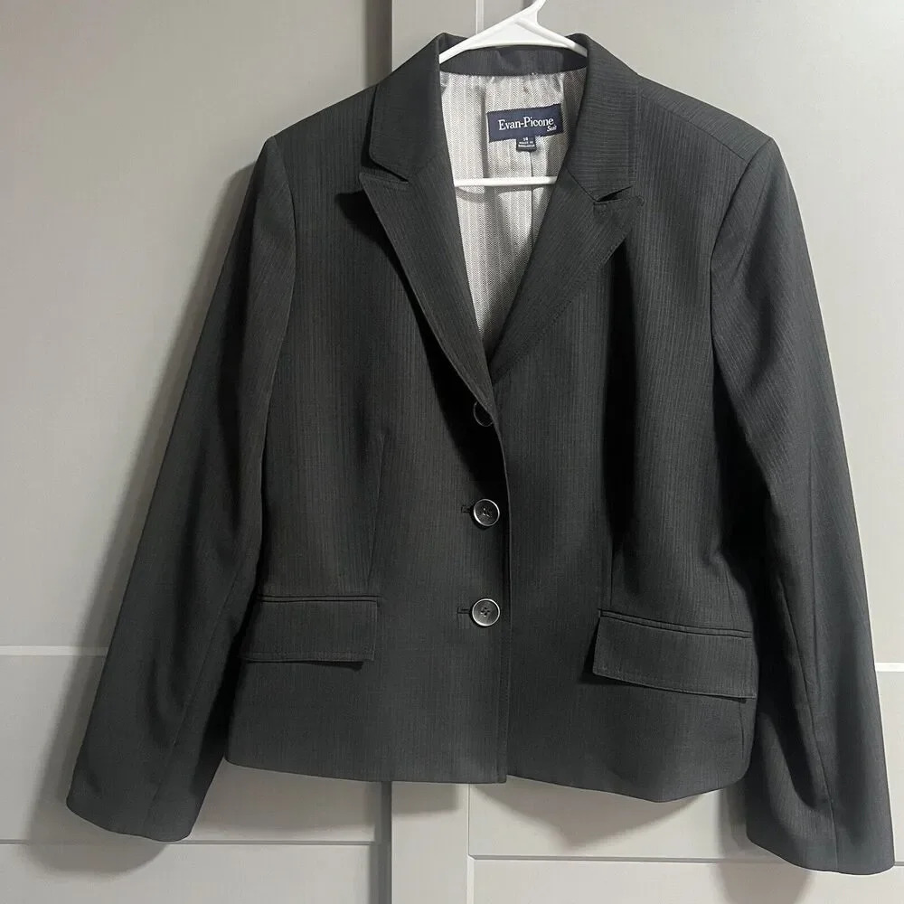 Evan Picone Womens Long Sleeve Blazer Black Career Wear Business Size 14